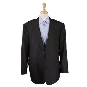 Jos A Bank Green Black Sky Blue Windowpane Wool Sportcoat Blazer Jacket 52R